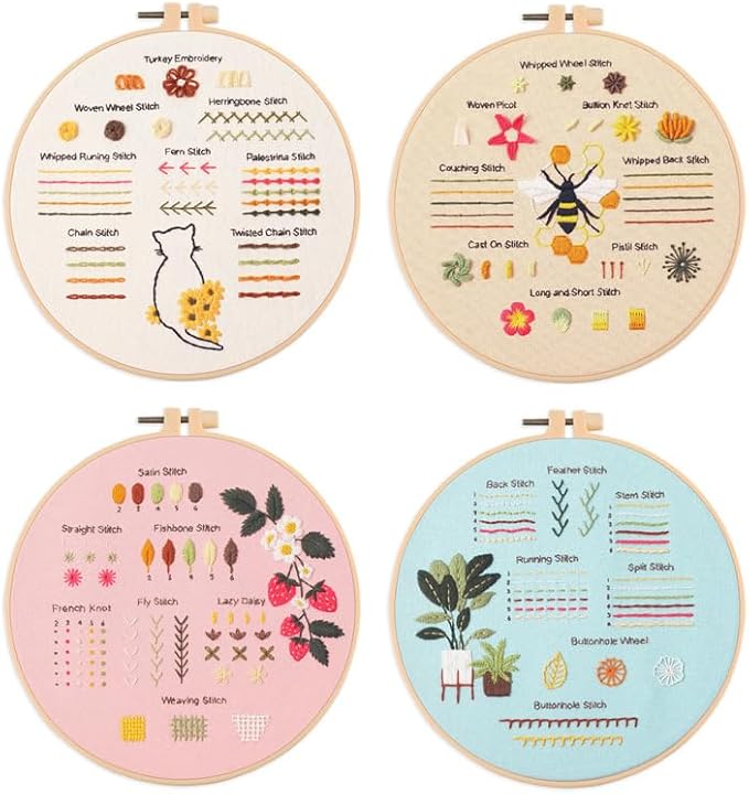 Myfelicity Embroidery Kit，with Strawberries, Greenery, Bees and Cat, with Instructional Video.