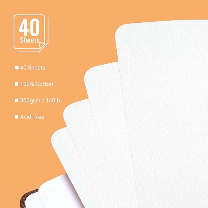 Paul Rubens Square Watercolor Journal,2 Pack 40 Sheets 100% Cotton Acid-Free Cold Press Watercolor Sketchbook 5.91 * 5.91 Inches, 140lb/300gsm for Watercolors, Gouache, Acrylics