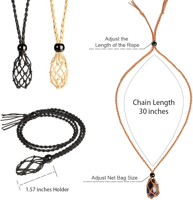 anjiucc 12 pcs crystal cage necklace cord empty stone holder pendant stone replacement hand-woven necklace cord with adjustable length
