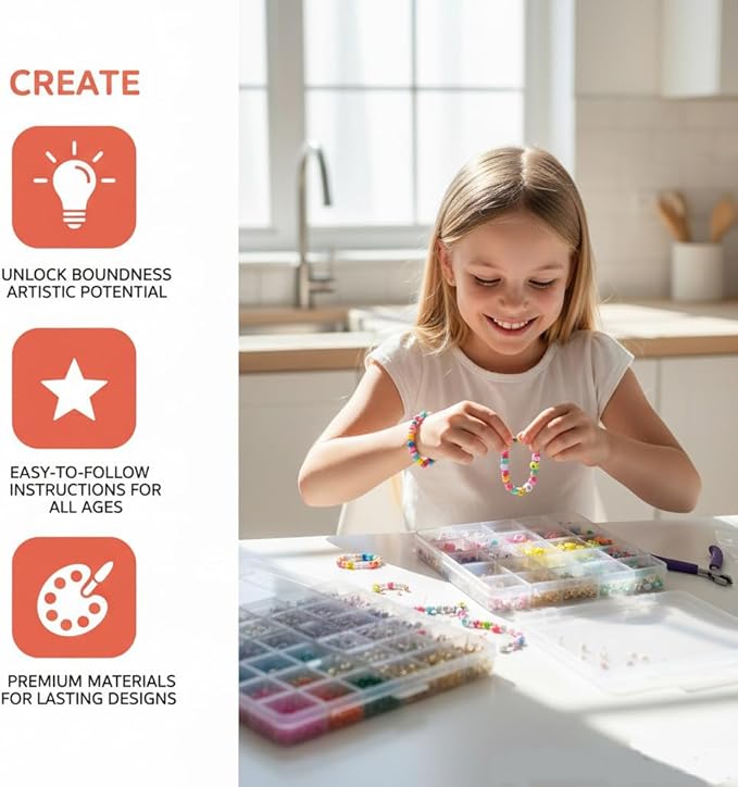 Bracelet Making Kit for Kids Ages 6-12, 8212pcs Jewelry Beads Crafts with Storage Box, DIY Friendship Bracelet Kit for Girls & Boys, Creative Art Gift for Birthday