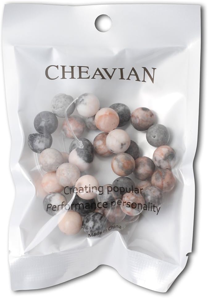 cheavian 35pcs 10mm natural pink zebra jasper round loose beads for jewelry making diy handmade 1 strand 15"