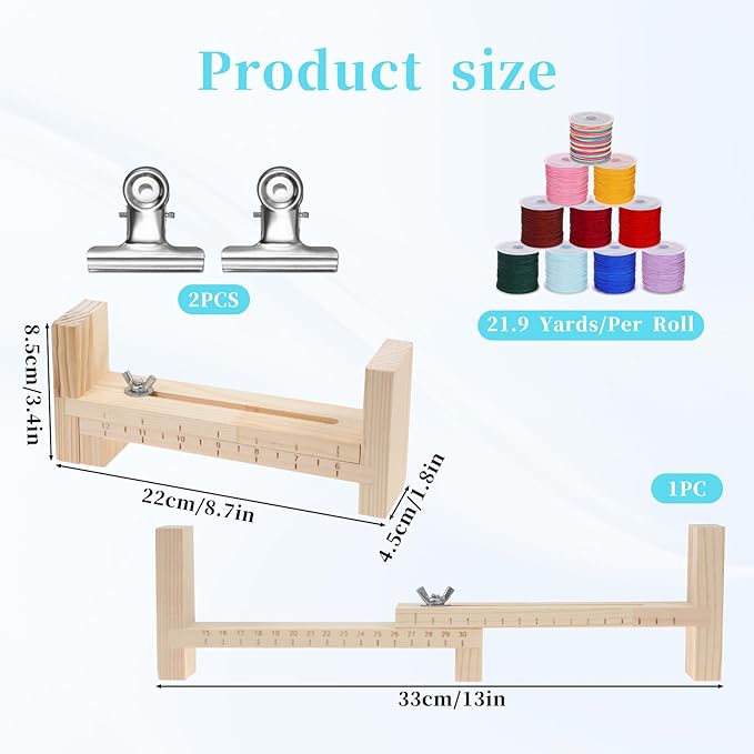 13 Pcs Wood Bracelet Jig Bracelet Knitting Bracelet Maker Adjustable Bracelet Maker with Scale, 10 Roll DIY Nylon String for Bracelets Bracelet Jig DIY Hand Knitting Bracelet Jig with 2 Clamp