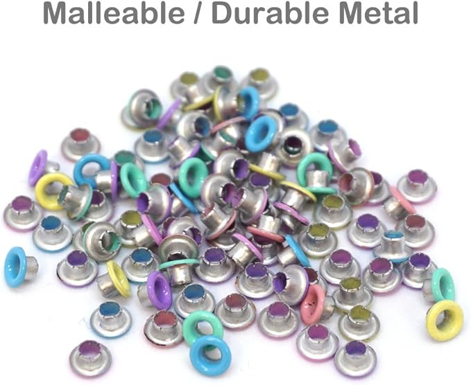 FoRapid 3mm/1/8" Aluminum Quicklet Eyelets-Scrapbooking/Birthday Wedding Greeting Holiday Card/Paper Craft/Luggage Cruise Tag/DIY Album/Clothing etc-Pre-Cut Back Slit Set with a Pen-84 PCS (Pastel)