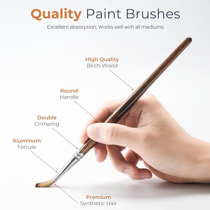 Nicpro 30pcs Paint Brush Set, Professional Paintbrushes with Paint Spatula and Cloth Roll, Craft Paint Brushes for Acrylic Painting, Oil, Watercolor, Gouache, Art Supplies for Artists and Beginners