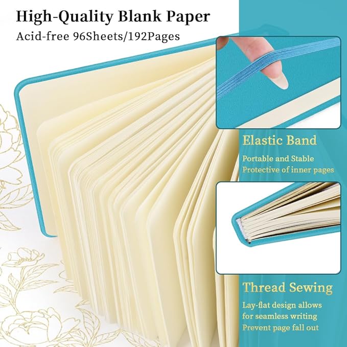 Square 5x5 inches 80gsm 96sheets/192 Pages Notebooks Blank Sketchbooks Travel Journal Pocket Hardcover Paint Writing Diary Memo Planner PU Leather Cover. Lake Blue