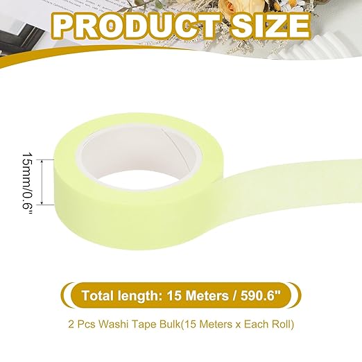 PATIKIL 33 Yard Washi Tape, Colored Masking Tape Adhesive Decorative Stickers for DIY Craft Art Gift Wrapping Journal Scrapbook Planner, Light Yellow