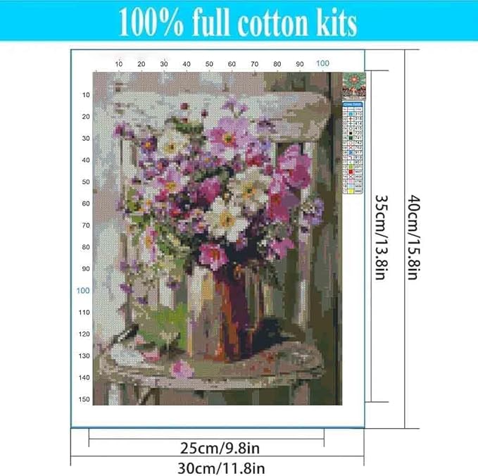 Stamped Cross Stitch Kits - Flower Chair Embroidery Kits for Beginners Adults,11 CT Patterns Dimensions Counted Cross Stitch Kits Arts Craft Kits Frameless12x16inch