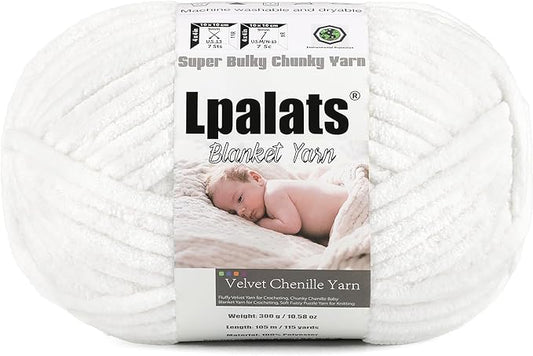 Baby Blanket Yarn for Crocheting - 1 Pack of 300g/10.6oz Super Fluffy Chunky Chenille Yarn for Hand Knitting, 115 yds Super Bulky Plush Yarn for Cozy Blankets and Amigurumi (1, White)