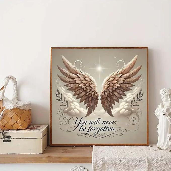 GEMFAMILY Angel Wings 5D Diamond Painting Kits for Adults,Diamond Art Kits for You Will Neve be Forgotten, DIY Round Full Diamond Dots Painting and Craft Gifts for Home Wall Decoration 13.8×13.8Inch