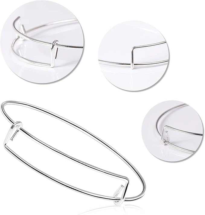 UPINS 60Pcs Expandable Blank Bangle Bracelets Adjustable Wire Bracelets for DIY Jewelry Making, Silver