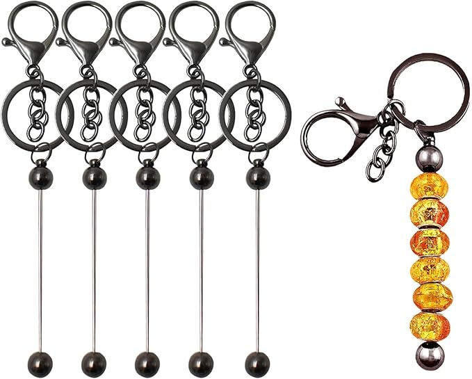 8 Pcs Beadable Keychain Bars Blanks - Bead Keychain Metal Beaded for DIY Projects Pendant Jewelry Crafts Making Gift (Dark Grey)