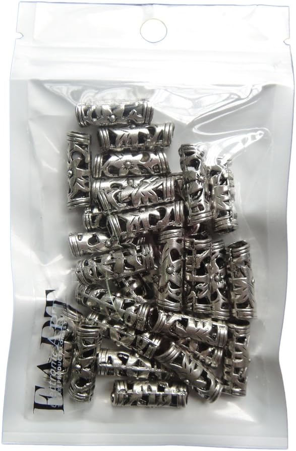 RUBYCA 30pcs Tibetan Silver Tone Spacer Beads Fit European Charms Bracelet Carved Cylinder Design