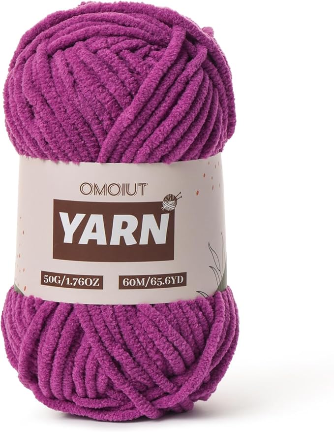 Plush Chenille Chunky Crochet Yarn - Baby Yarn for Crocheting Soft - Velvet Yarns Knitting for Blankets Crafts - Fluffy Amigurumi Yarns 50g / 65.6yd (Dark Purple)