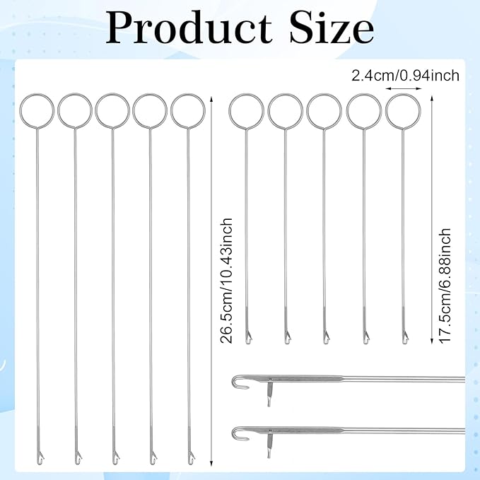 LIQWEI 10 Pcs Loop Turner Sewing Tool, 2 Sizes Tongue Crochet Tool Latch Hook for Silicone Beads Fabric Tube Strips DIY Accessories