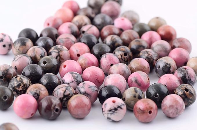 Natural Stone Beads 100pcs 6mm Black Stripe Rhodonite Round Real Stone Beading Loose Gemstone Hole 1mm DIY Charm Beads for Bracelet Necklace Earrings Jewelry Making (Black Stripe Rhodochrosite, 6mm)