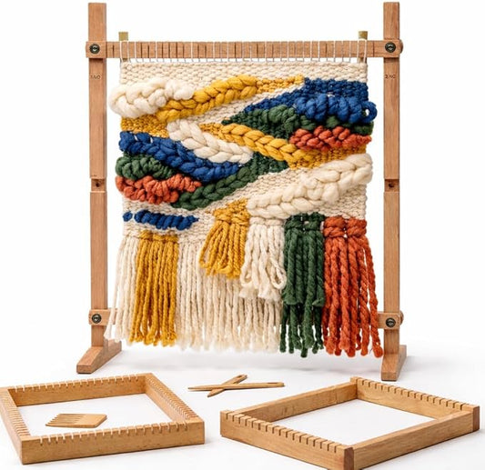 Large Wooden Weaving Loom Kit for Beginners | Adjustable Vertical Loom Frame with Tools | DIY Hand Weaving Craft Kit for Wall Art, Tapestry, and Yarn Projects (22.75 x 16.5 inches)
