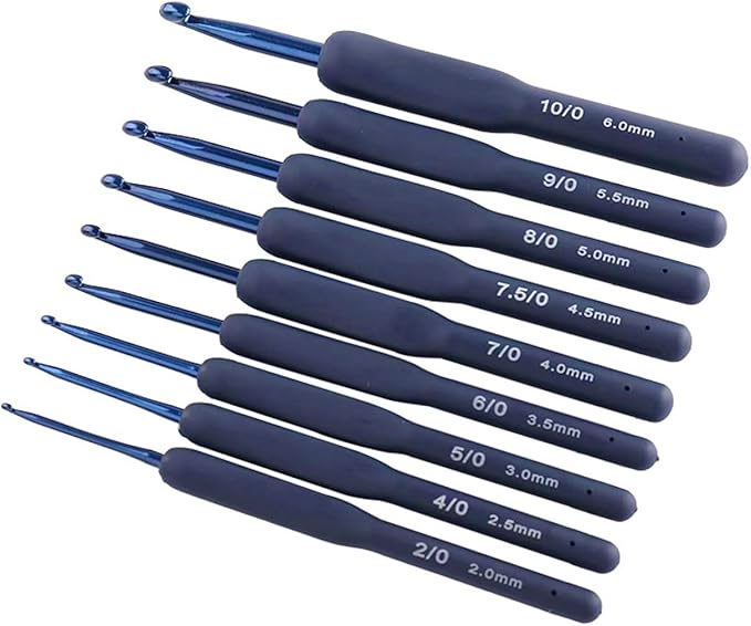 YUYUDEHM 9PCS Navy Crochet Hooks Ergonomic Soft Grip Crochet Hook Set, 2.0-6.0mm Crochet Kit
