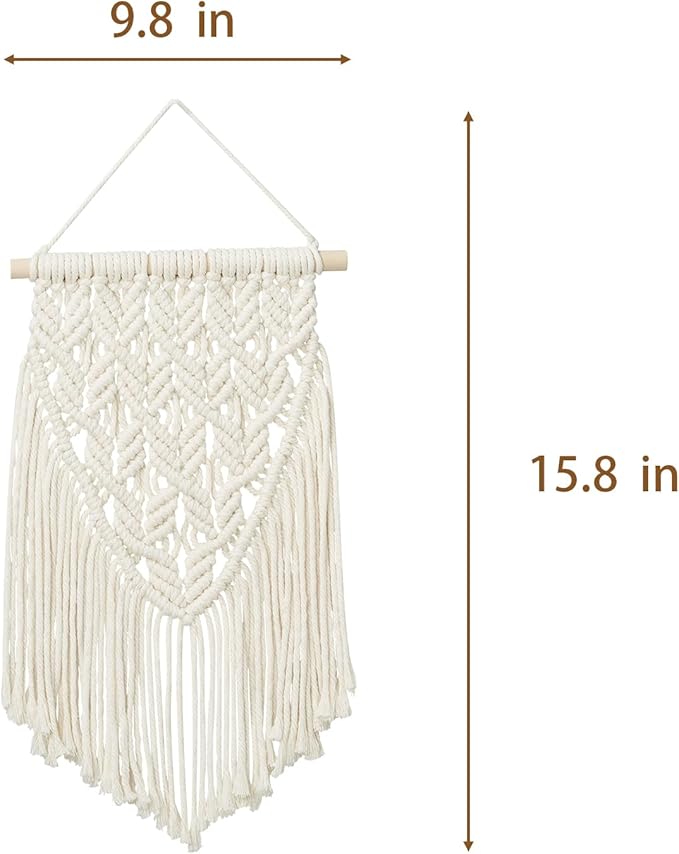 nashibowu small macrame wall hanging decor boho tapestry for bedroom living room dorm nursery and office, cute aesthetic wall art for small spaces for teen girls and home decor (white, 16 * 10 inch)