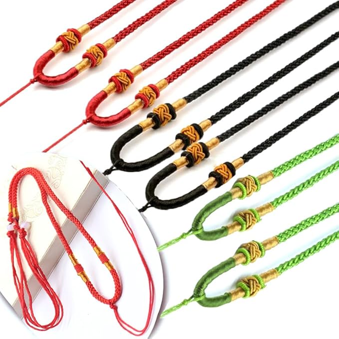 Pack of 6 Jade Rope Strings Cords Emerald Rope for Necklace and Jewelry Making, Handmade Jade Pendant Adjustable Braided Cord, 3 Colors