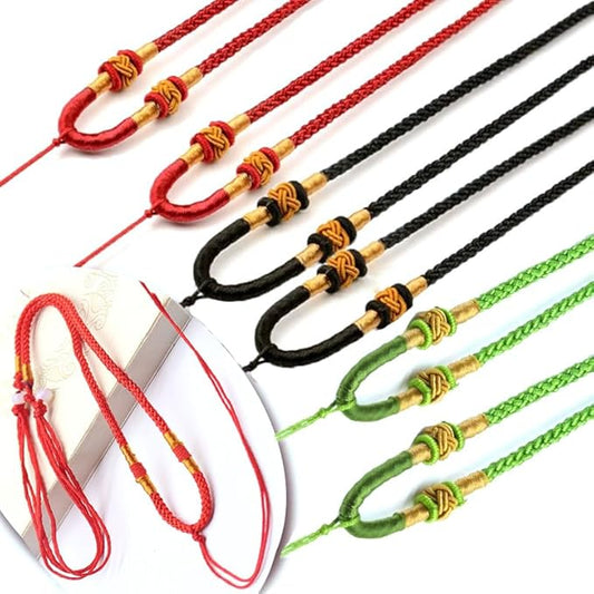 Pack of 6 Jade Rope Strings Cords Emerald Rope for Necklace and Jewelry Making, Handmade Jade Pendant Adjustable Braided Cord, 3 Colors