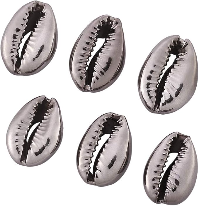 Cheriswelry 50pcs Electroplated Shell Beads Gunmetal Cowrie Shells Spiral Sea Shell Summer Beach Loose Spacer Beads for Bracelet Craft Jewelry Making Fish Tanks Home Decoration 15~20mm