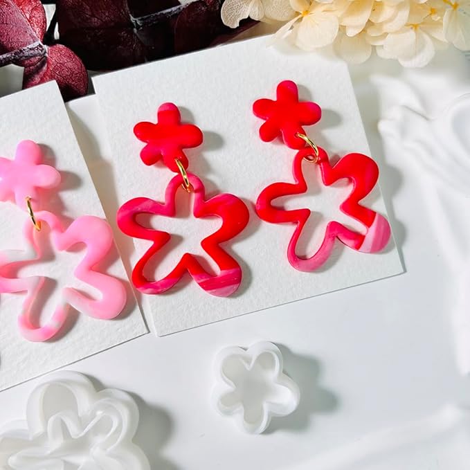 Xaekicr 2PCS Flower Polymer Clay Cutters – Floral Clay Earring Cutters for Spring Jewelry, Cute Clay Tools for Polymer Clay Crafts and DIY Gift Making