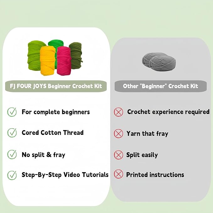 FJ Four Joys Crochet Kit for Beginners with Yarns, Hooks and Step-by-Step Video Tutorials, 6 Flower Bookmarks Beginner Crochet Kit for Adults, Craft Kit and Gift for Teenagers