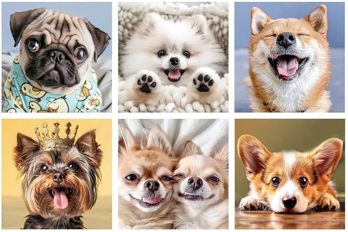 LuwoArte 6 Pack Diamond Painting Kits for Adults – Cute Dogs-Themed Diamond Art Kits – DIY Full Drill Paint Gem Art for Adults – Brilliant 5D Diamond Painting Kit – Relaxing Craft for Home Wall Décor