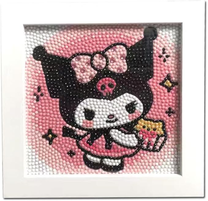 PERFECTSIGHT Cute 5D Diamond Art Kits with Wooden Frame, Kawaii DIY Painting Art for Adults Teen, Diamond Arts and Crafts Sets, Big Gem Full Drill Diamond Dots for Women Beginners (Cake Rabbit)