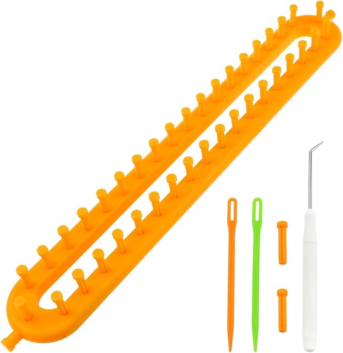 AYLIFU Rectangular Weaving Machine Hook-Knit Set Weaving Hook with Crochet Yellow 36cm/14.17inch for DIY Scarf Shawl and Blanket handicrafts 1 Set