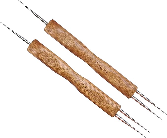 2 Pcs/Set Double Ended Dreadlock Crochet Hooks for Braid Hair (1 Hook 2 Hooks) Dreads Crochet Locs Needle for Braid Craft (0.5mm+ 0.75mm)