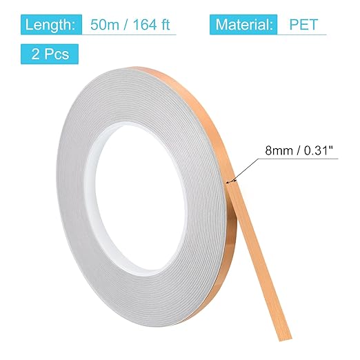 uxcell Metallic Tape, 0.31 in x 164 ft Self Adhesive Metalized Polyester Film Tape Waterproof Washi Tape for Walls Graphic Arts Gifts Wrapping Crafts Decoration, Brushed Rose Gold, 2 Pcs