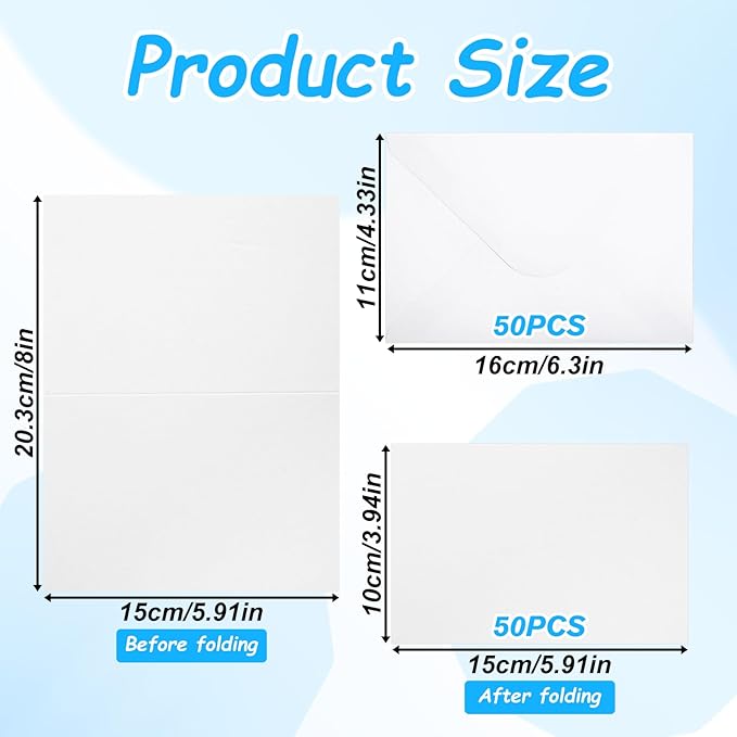 50 Sets Blank Watercolor Cards and Envelopes to Paint, Watercolor Paper Card Blank White Greeting Cards for Painting Wedding Invitations Postcards Notes Card 4 x 6 Inch
