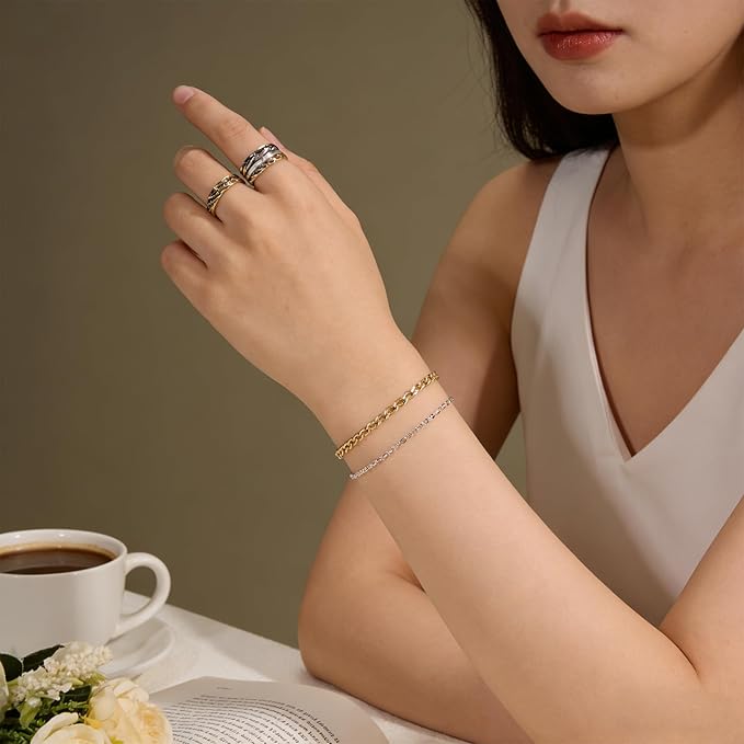 Crisjanggo 2 Rolls 65.6 Feet Stainless Steel Silver Chains for Jewelry Making Silver Plated Chain Roll Necklace Bracelet Jewelry Supplies for Women DIY