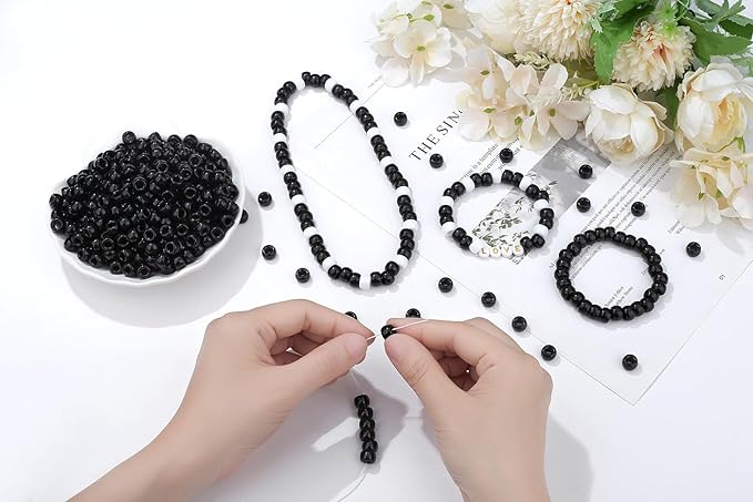 1000Pcs Black Pony Beads 6x9mm Perler Bulk Beads for Bracelets Necklace, Hair Bead for Braids, Kandi BeadsKit, Plastic Bead for Crafts Keychain Jewelry Making(Black)