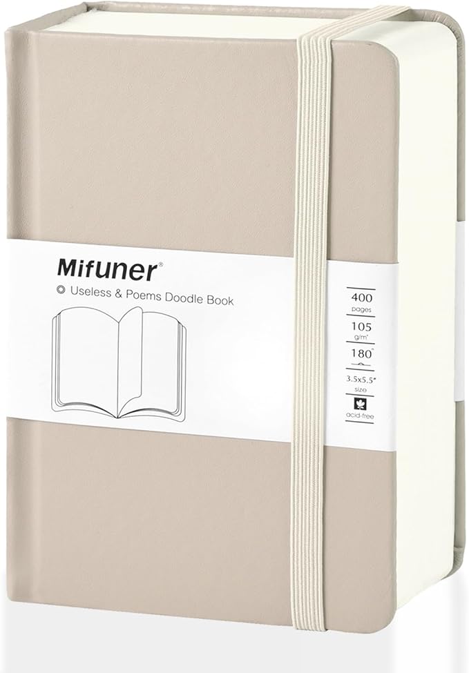 Mix Media Pad,3.5"x5.5" Small Hardcover Leather Art Sketchbook,105 GSM 200 Sheets/400 Pages Acid Free Artistic Painting Drawing Sketching Writing Paper, Handy Pocket Journal Notebook. Grey