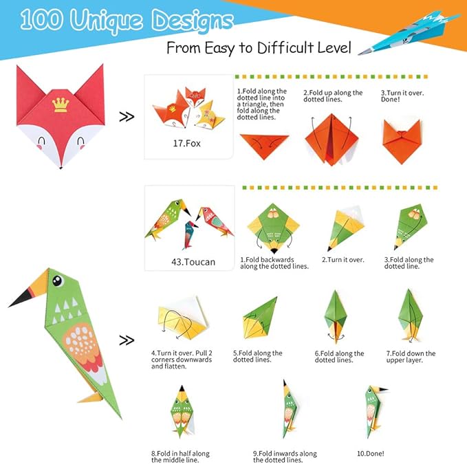 Origami Paper for Kids Crafts, 350 PCS Origami Paper Kit, Vivid 200 Cartoon Origami Objects+100 Solid Color Papers+50 Traditional Japanese Patterns with Instructions, Origami for Kids Adults Beginners