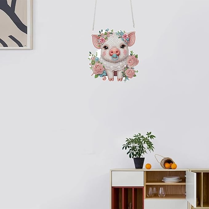 TDFERAN Diamond Painting Pendant DIY Flower Pig Diamond Art Ornament Kits Window Pendant, Diamonds Hanging, Diamant Suncatcher, Art Painting Hanging for Wall Home Decor