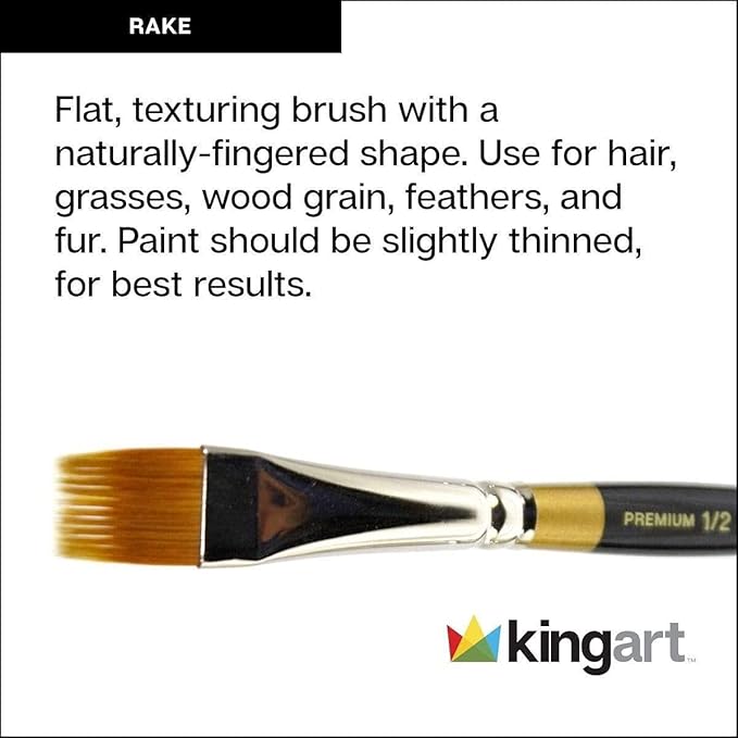 KINGART Premium Original Gold 9120-3/4 RAKE Series Artist Brush, Golden Taklon Synthetic Hair, Short Handle, for Acrylic, Watercolor, Oil and Gouache Painting, Size 3/4"