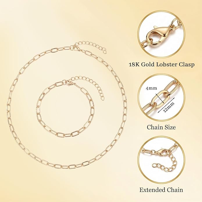 20pcs Charm Necklace Bracelets Making Kit, Paperclip Necklace for Women, Adjustable Charm Bracelet Jewelry Supplies, Stainless Steel Gold Chain with Lobster Clasps for Jewelry Making
