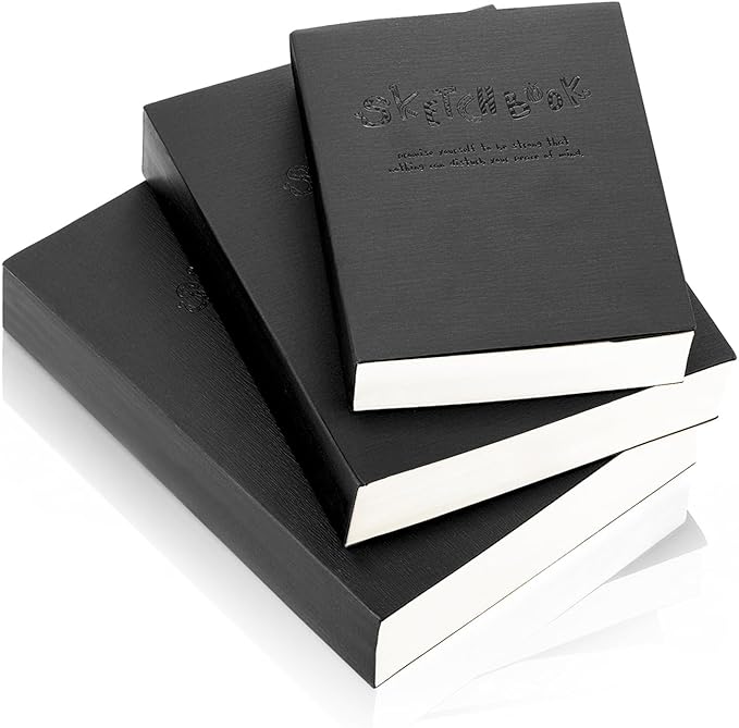 Elsjoy 3 Sizes Thick Black Sketchbook, A5/A4/B5 Blank Drawing Book Art Sketching Notebook for Painting, Watercolor, 128 Sheets/256 Pages Per Book, 100 GSM