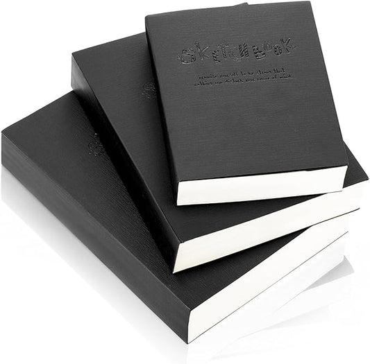 Elsjoy 3 Sizes Thick Black Sketchbook, A5/A4/B5 Blank Drawing Book Art Sketching Notebook for Painting, Watercolor, 128 Sheets/256 Pages Per Book, 100 GSM