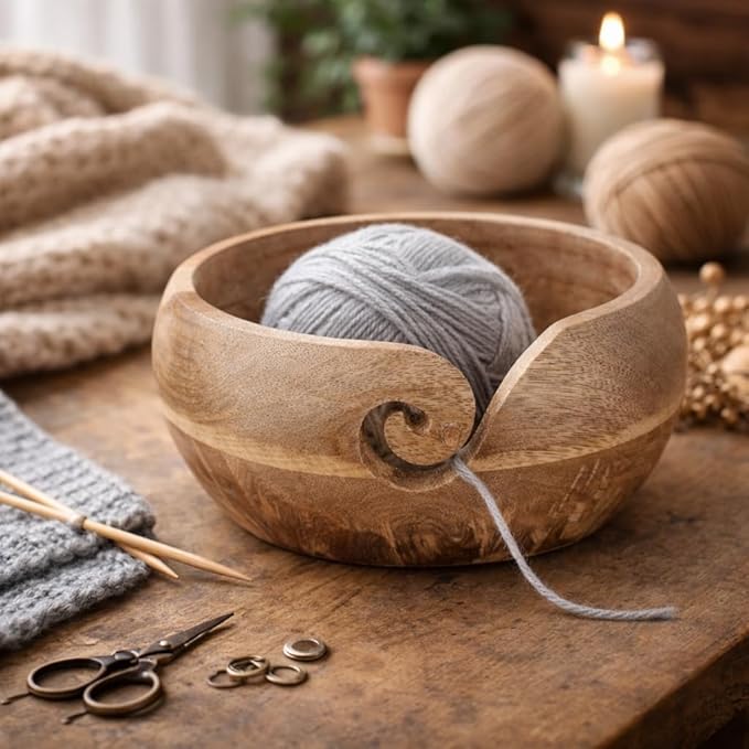 Mothers Day Gifts for Women Wooden Yarn Bowl Knitting Bowl Large Crochet Yarn Holder Handmade Crocheting Accessories and Supplies Organizer 7 x 3 Retirement Birthday Gift For Knitters