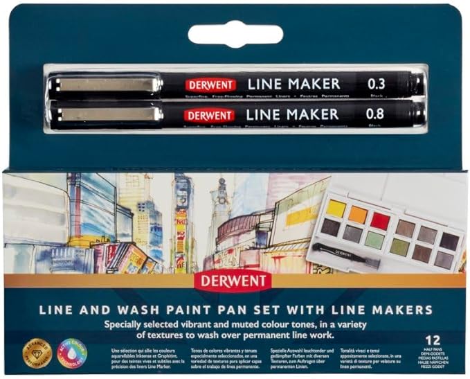 Derwent Line and Wash Mixed Media Paint Set with Line Makers (2306245)