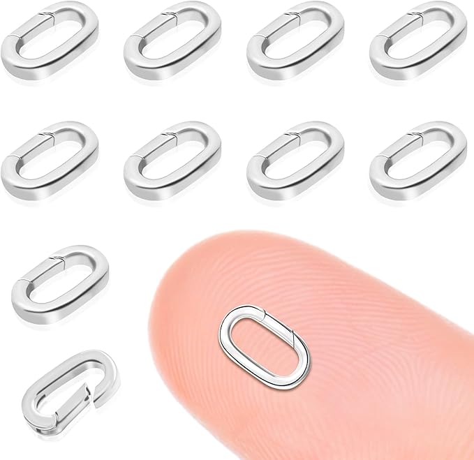 10PCS Oval Clasp Carabiner Necklace Connector Stainless Steel Spring Clasps Bracelet Closures Keychain Lock Clasps Necklaces Clips Key Ring Bracelets Shortener for Jewelry Finding DIY Making Kit (B9)