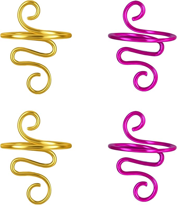 Ceemiaa 4pcs Adjustable Peacock-Shape Crochet Yarn Tension Rings – Gold & Rose Red Finger Yarn Guides for Knitting and Crocheting