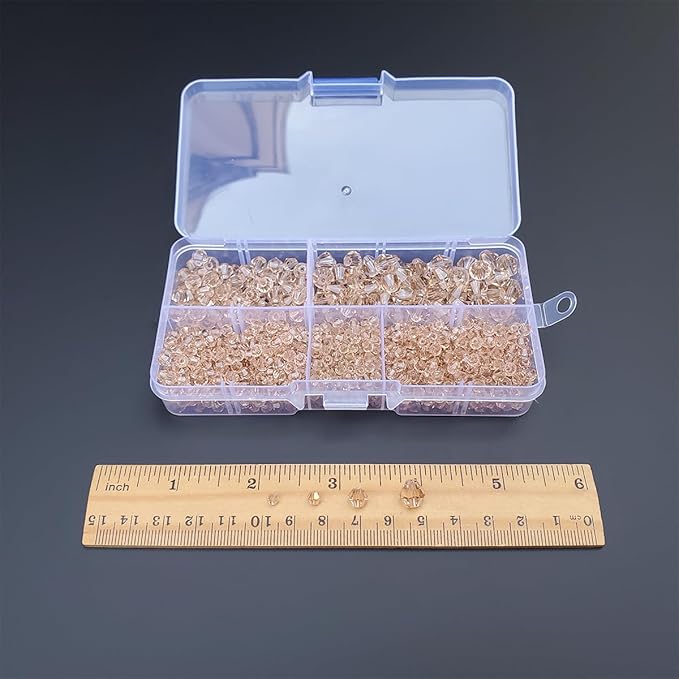 Silver Champagne Bicone Glass Beads for Jewelry Making, Faceted Crytal Spacer Beads for Bracelet Necklace Earring (3mm 4mm 6mm 8mm Mixed Sizes, 1040pcs)