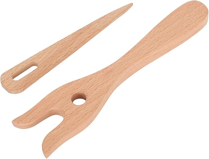 Cunyuer Lucet Fork, Knitting Fork, 2 Pack Knitting Fork & Eye Weaving Needles Kit, Wooden Weaving Tools for Bracelet Necklace Braided DIY Tools