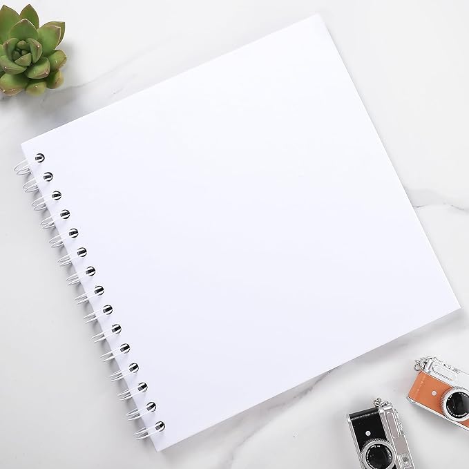 MEMOTOR Scrapbook 7 x 7 Inch DIY Photo Album, Memory Book for Couples/Wedding/Newborn Baby, Hardcover Kraft Paper White 20 Sheets/ 40 Pages
