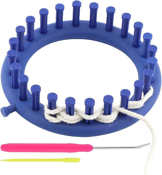 XuYelora Round Plastic Knit Quick Knitting Loom Set, DIY Home Round Manual Craft Tool with Crochet Hook Needle Kit for Loom Knitting Hats, Scarves Shawl Sock Blankets & More(Blue,Size:14cm)